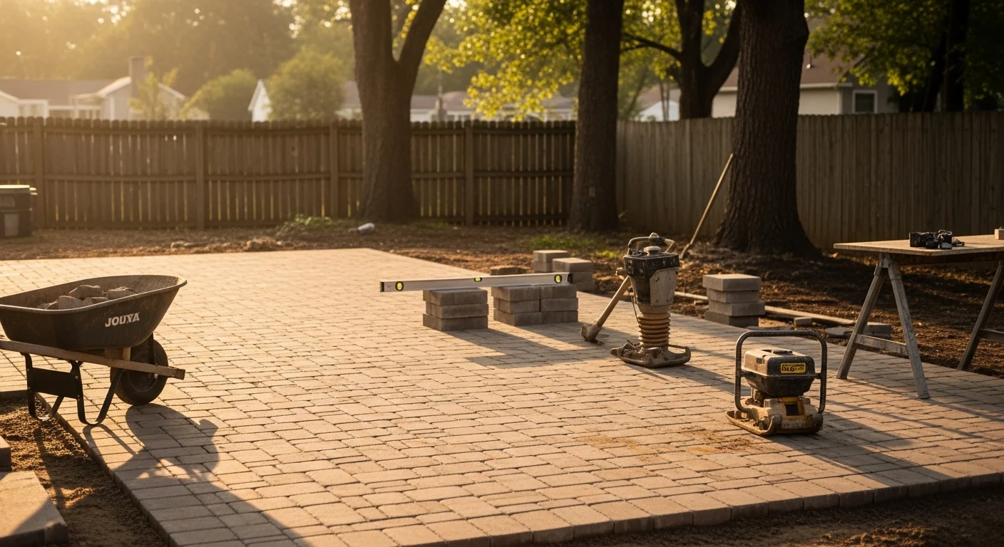 Completed hardscape patio and retaining wall installation