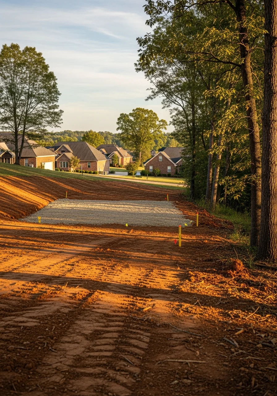 A cleared and graded residential lot in Owensboro ready for new home construction.